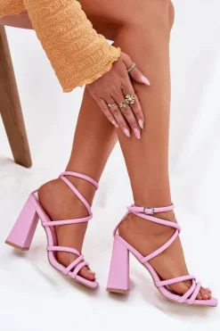 Online Boto Sandały Damskie Na Słupku Z Paskami Różowe Ciarilora Różowy