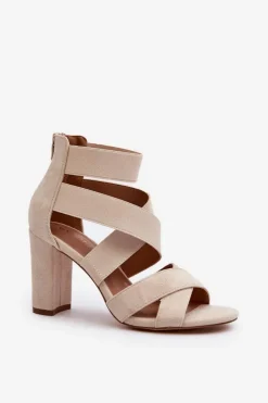 Discount Evento Sandały Damskie Na Słupku Z Paskami Beżowe Obissa
