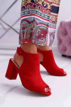 Online Boto Sandały Damskie Na Słupku Z Cholewką Peep Toe Czerwone Esta