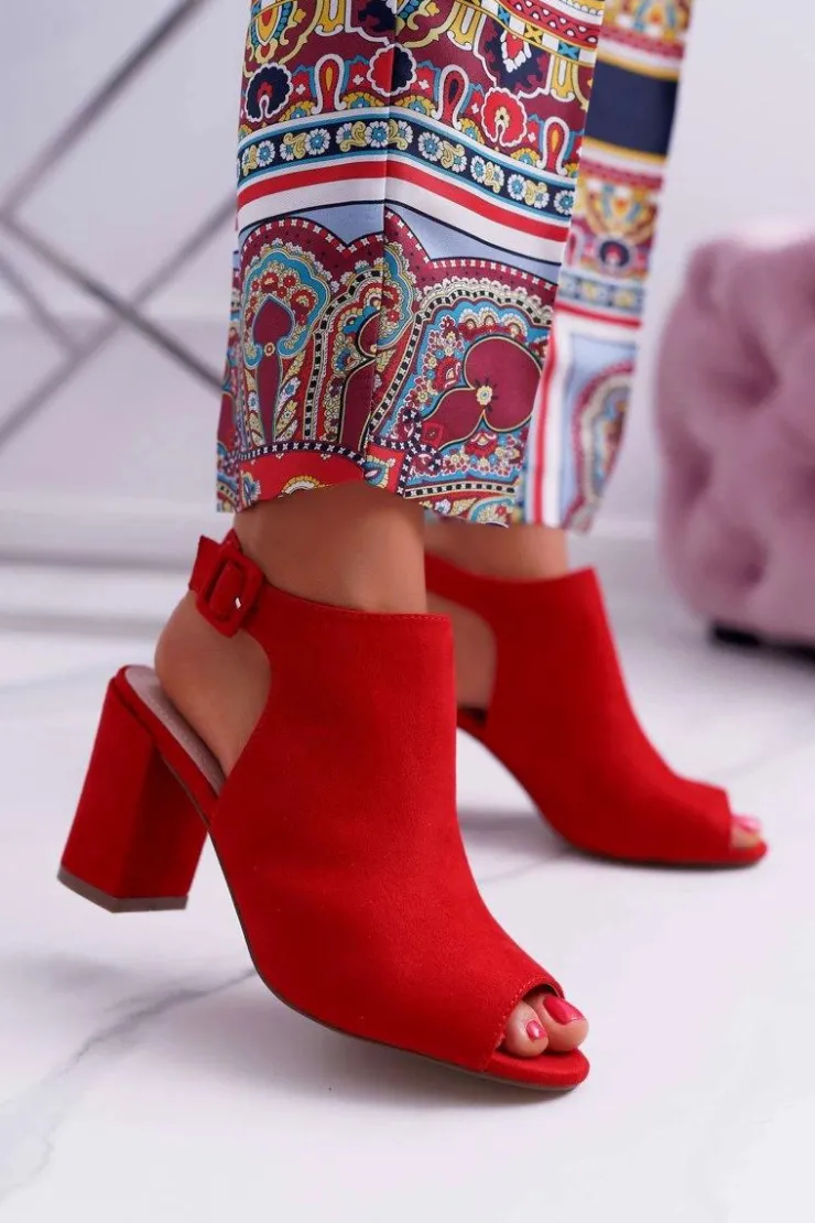 Online Boto Sandały Damskie Na Słupku Z Cholewką Peep Toe Czerwone Esta