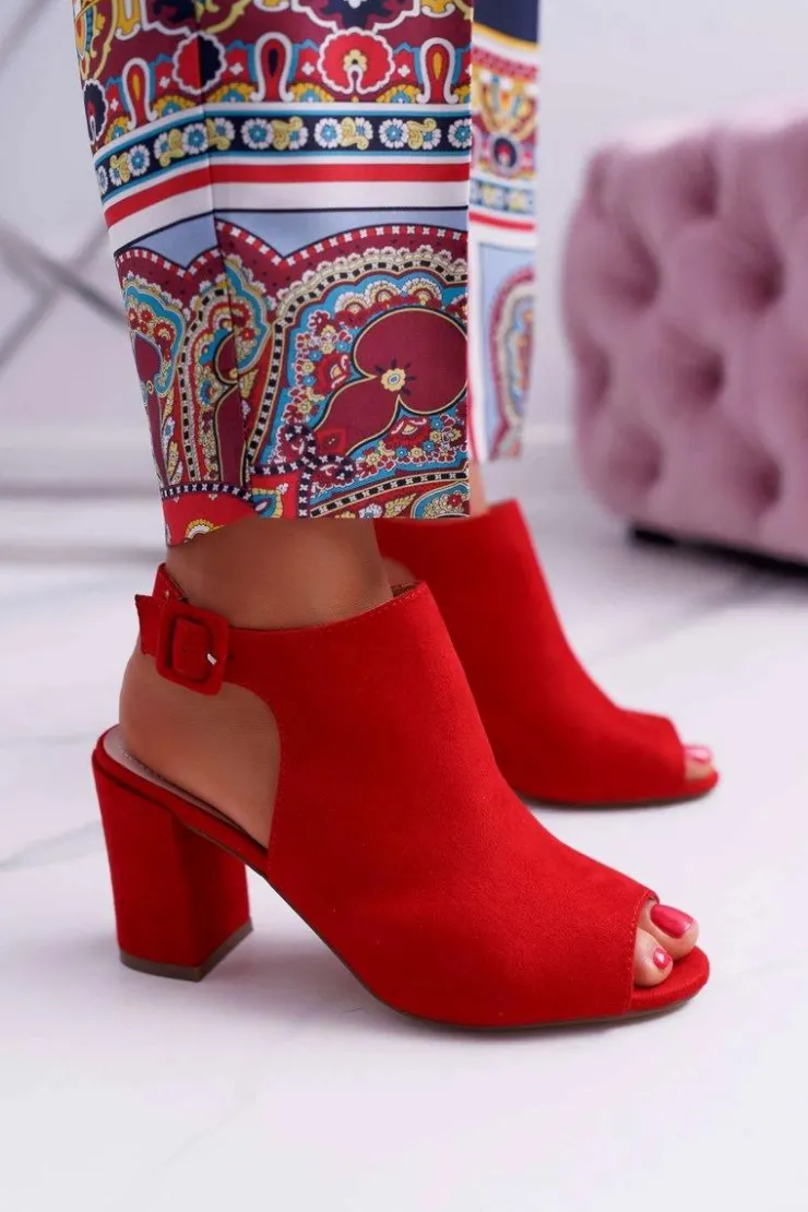 Online Boto Sandały Damskie Na Słupku Z Cholewką Peep Toe Czerwone Esta