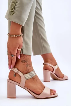 Damskie Damskie buty S.Barski Sandały Damskie Na Słupku Zamszowe Beżowe Enjoy