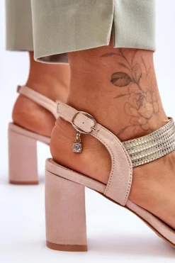 Damskie Damskie buty S.Barski Sandały Damskie Na Słupku Zamszowe Beżowe Enjoy