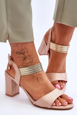 Damskie Damskie buty S.Barski Sandały Damskie Na Słupku Zamszowe Beżowe Enjoy