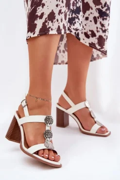 Discount Boto Sandały Damskie Na Słupku Z Ozdobnym Paskiem Białe Mirfedi Biały