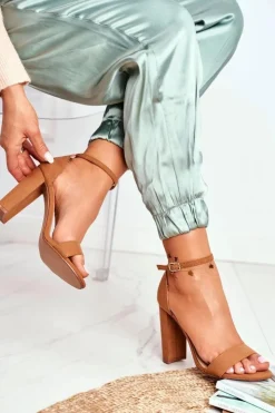 Damskie Boto Sandały Damskie Na Słupku Zamszowe Camel Anastasie