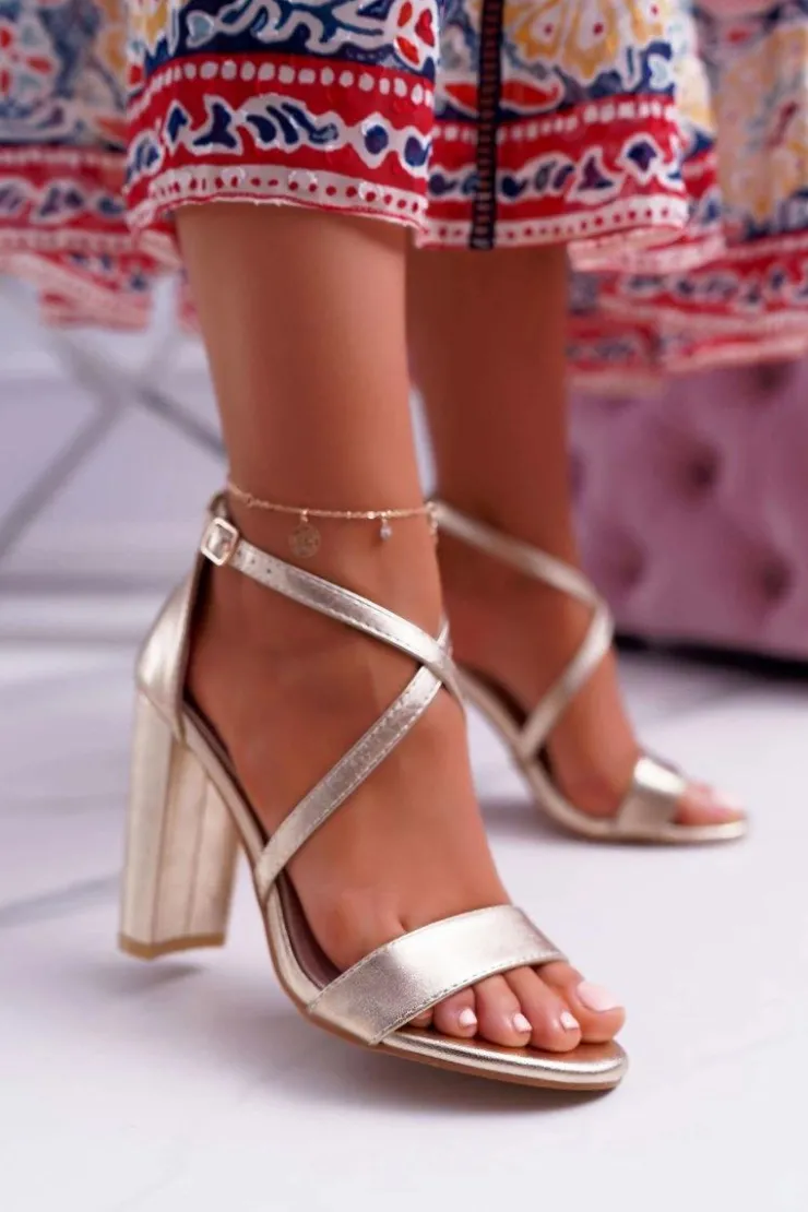 Boto Sandały Na Obcasie*Sandały Damskie Na Słupku Złote Klaira