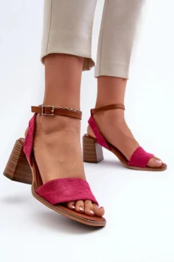 Evento Sandały Na Słupku|Sandały Na Obcasie*Sandały Damskie Na Słupku Z Eko Zamszu Fuksja Ronvia Różowy