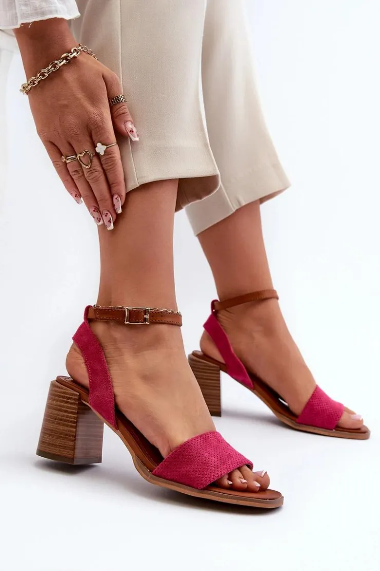 Evento Sandały Na Słupku|Sandały Na Obcasie*Sandały Damskie Na Słupku Z Eko Zamszu Fuksja Ronvia Różowy