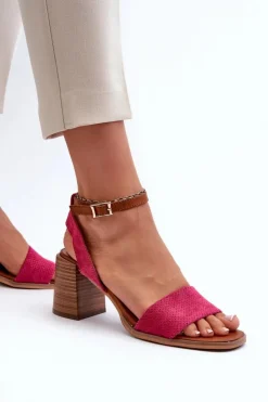 Evento Sandały Na Słupku|Sandały Na Obcasie*Sandały Damskie Na Słupku Z Eko Zamszu Fuksja Ronvia Różowy