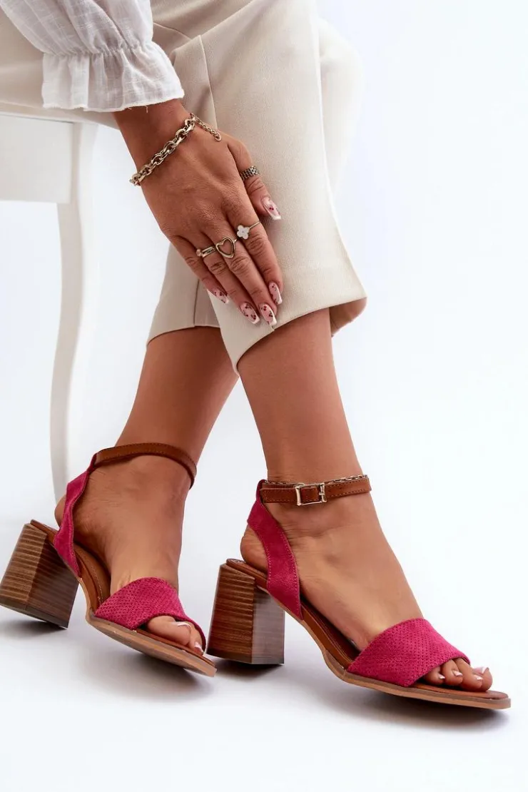 Evento Sandały Na Słupku|Sandały Na Obcasie*Sandały Damskie Na Słupku Z Eko Zamszu Fuksja Ronvia Różowy