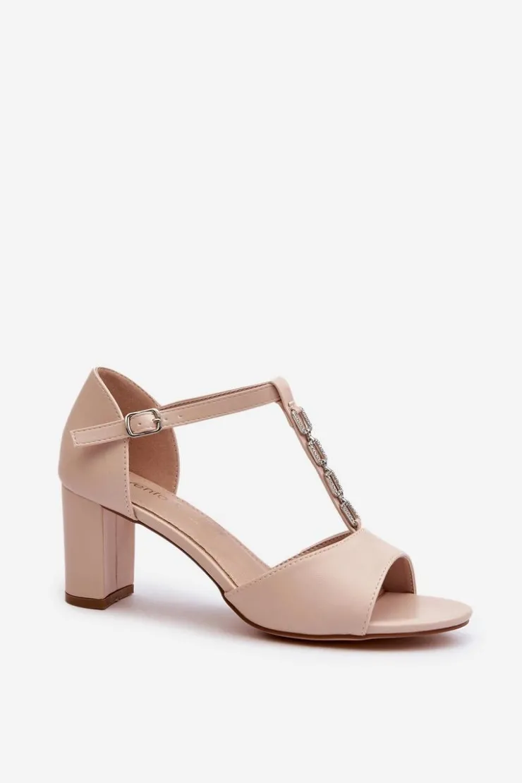 Evento Sandały Na Słupku|Sandały Na Obcasie*Sandały Damskie Na Słupku Z Ozdobnym Paskiem Eko Skóra Beżowe Triavera