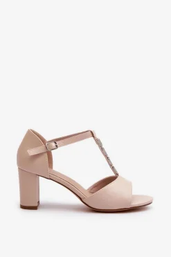Evento Sandały Na Słupku|Sandały Na Obcasie*Sandały Damskie Na Słupku Z Ozdobnym Paskiem Eko Skóra Beżowe Triavera