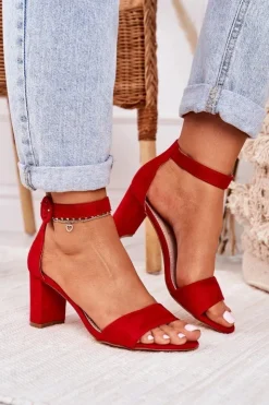 Damskie Evento Sandały Damskie Na Słupku Zamszowe Czerwone Lexi