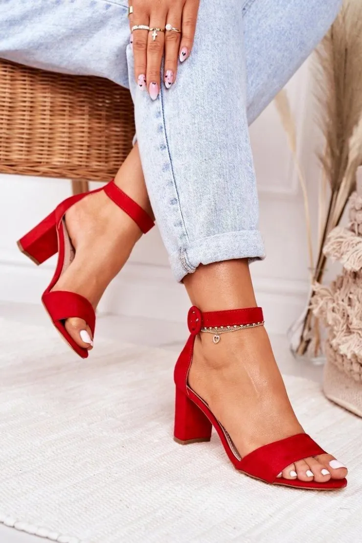 Damskie Evento Sandały Damskie Na Słupku Zamszowe Czerwone Lexi