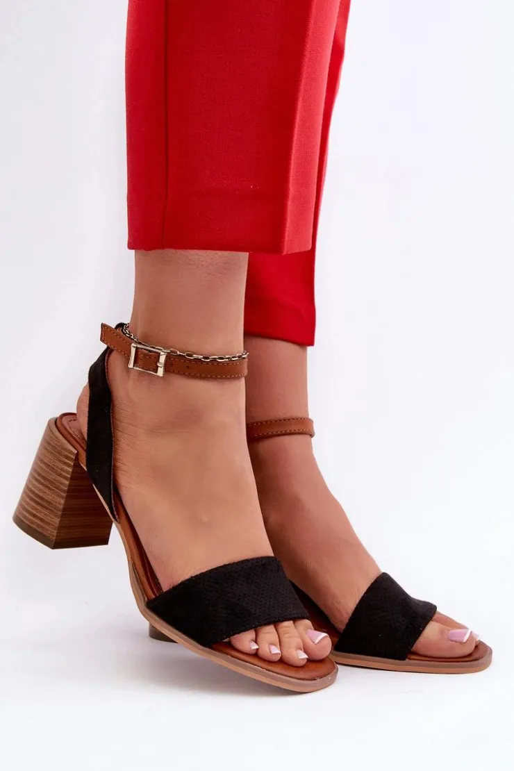 Damskie Evento Sandały Damskie Na Słupku Z Eko Zamszu Czarne Ronvia