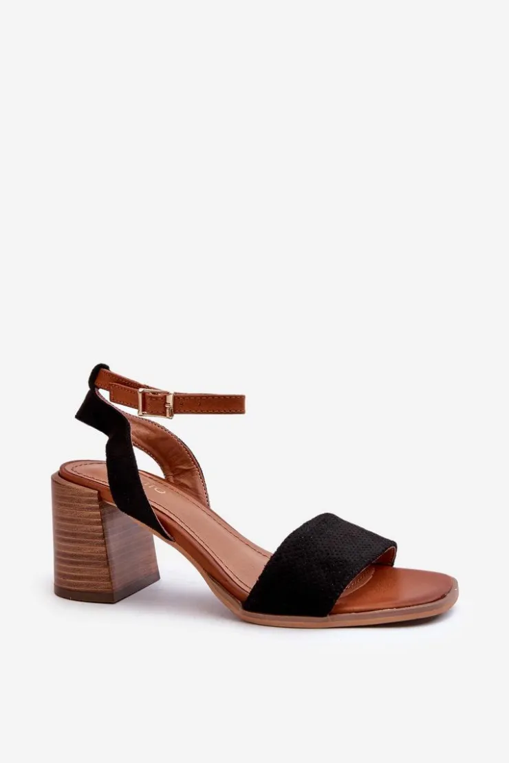 Damskie Evento Sandały Damskie Na Słupku Z Eko Zamszu Czarne Ronvia