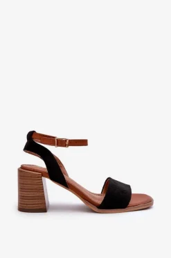 Damskie Evento Sandały Damskie Na Słupku Z Eko Zamszu Czarne Ronvia