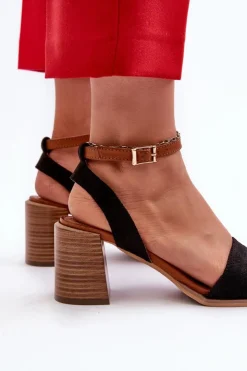 Damskie Evento Sandały Damskie Na Słupku Z Eko Zamszu Czarne Ronvia