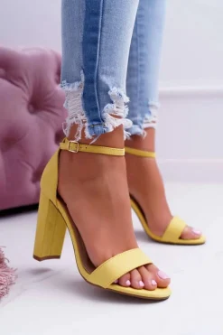 Outlet Boto Sandały Damskie Na Słupku Zamszowe Żółte Anastasie