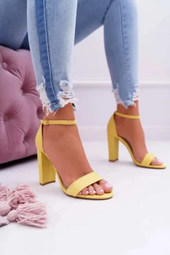 Outlet Boto Sandały Damskie Na Słupku Zamszowe Żółte Anastasie