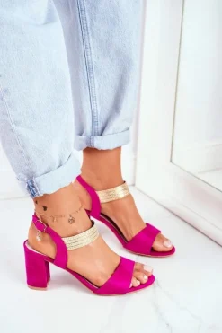 Sale Damskie buty S.Barski Sandały Damskie Na Słupku Zamszowe Fuksja Enjoy Różowy