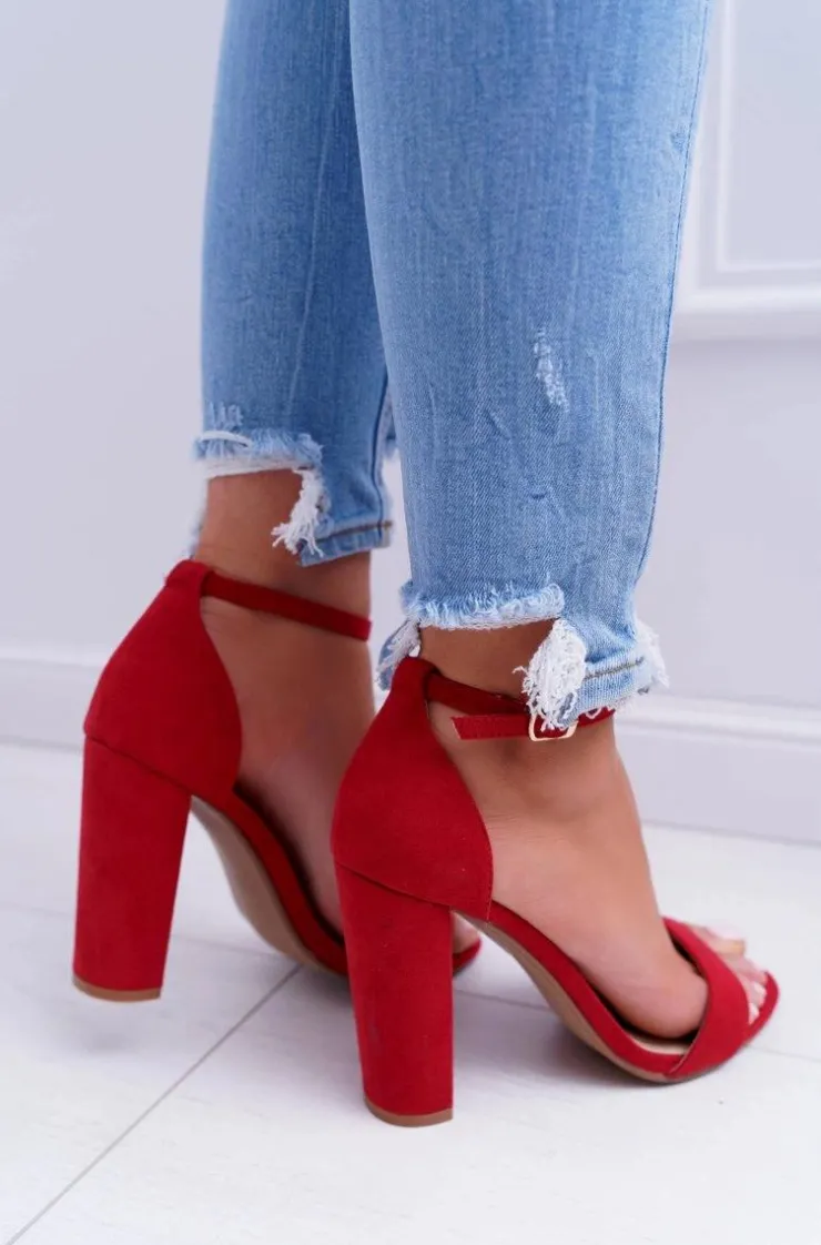 Sale Boto Sandały Damskie Na Słupku Zamszowe Czerwone Anastasie