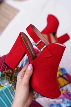 Damskie Boto Sandały Damskie Na Słupku Z Cholewką Odkryte Palce Czerwone Montree