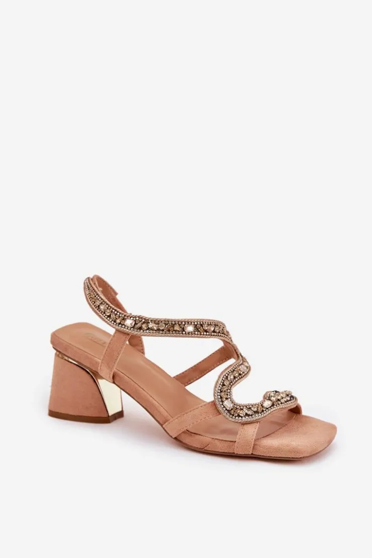 Damskie Artiker Sandały Damskie Na Słupku Z Kryształkami 56C1374 Beżowe