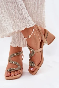 Damskie Artiker Sandały Damskie Na Słupku Z Kryształkami 56C1374 Beżowe