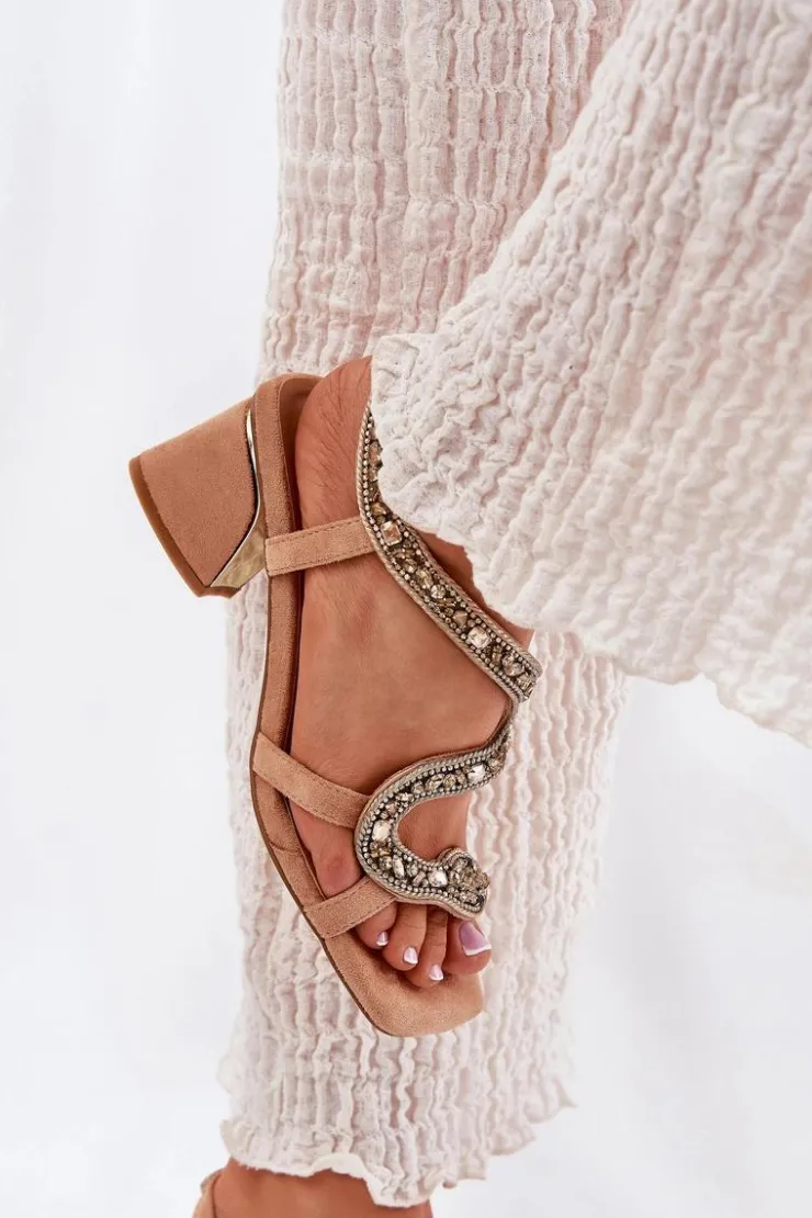 Damskie Artiker Sandały Damskie Na Słupku Z Kryształkami 56C1374 Beżowe