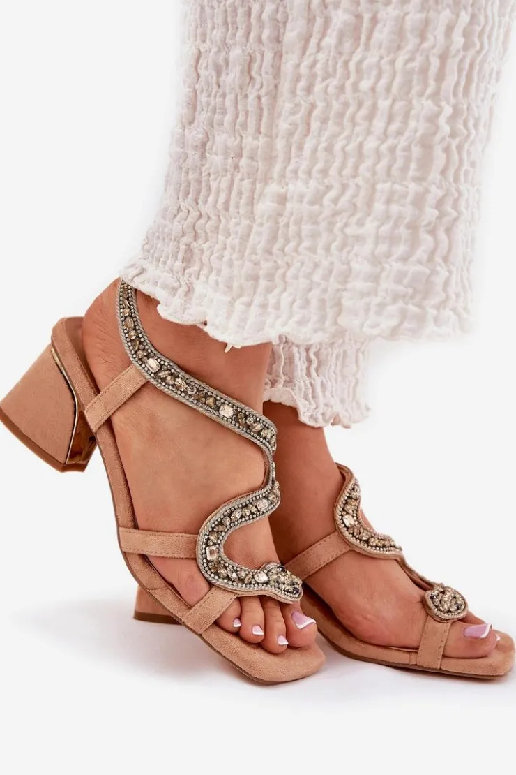 Damskie Artiker Sandały Damskie Na Słupku Z Kryształkami 56C1374 Beżowe