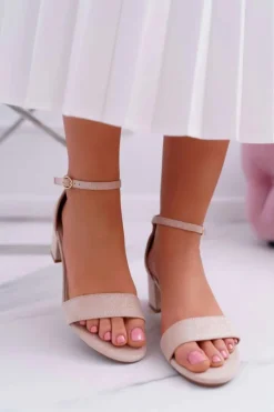 Damskie buty S.Barski Sandały Na Obcasie*Sandały Damskie Na Słupku Z Brokatem Beżowe Nathalie