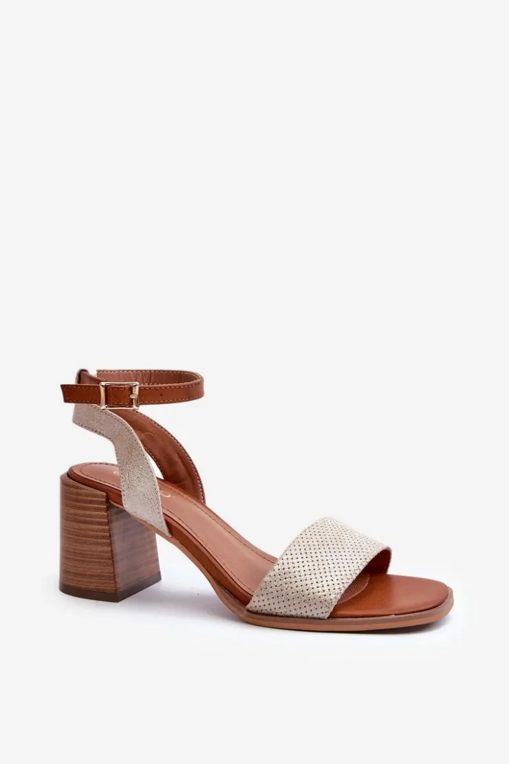 Damskie Evento Sandały Damskie Na Słupku Z Eko Zamszu Złote Ronvia