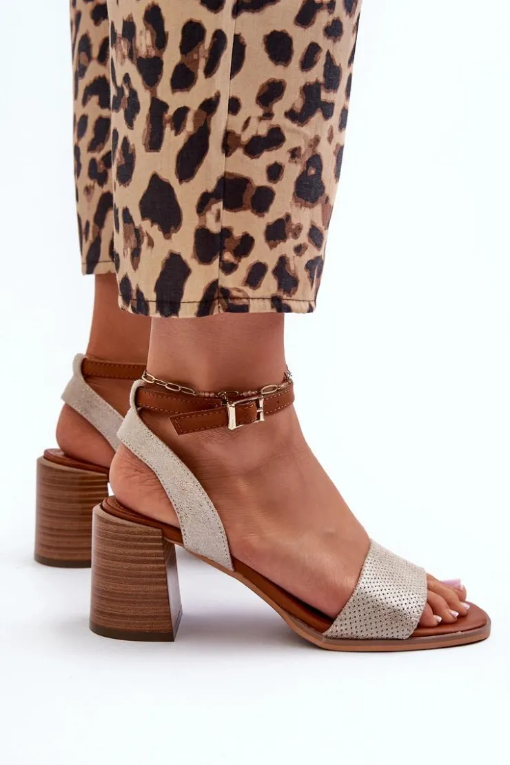 Damskie Evento Sandały Damskie Na Słupku Z Eko Zamszu Złote Ronvia