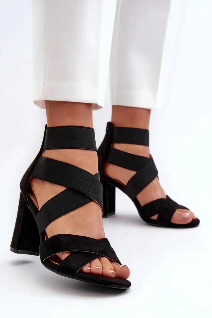 Best Evento Sandały Damskie Na Słupku Z Paskami Czarne Obissa