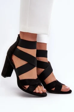 Best Evento Sandały Damskie Na Słupku Z Paskami Czarne Obissa