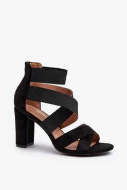 Best Evento Sandały Damskie Na Słupku Z Paskami Czarne Obissa