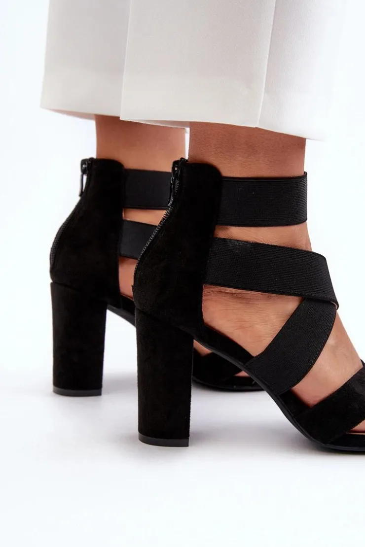 Best Evento Sandały Damskie Na Słupku Z Paskami Czarne Obissa