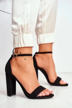 Outlet Boto Sandały Damskie Na Słupku Zamszowe Czarne Anastasie