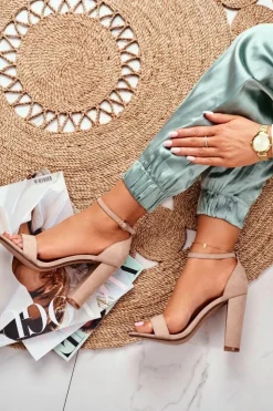 Boto Sandały Damskie Na Słupku Zamszowe Beżowe Anastasie