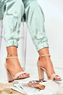 Boto Sandały Damskie Na Słupku Zamszowe Beżowe Anastasie