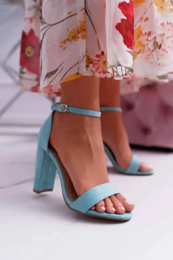 Boto Sandały Na Obcasie*Sandały Damskie Na Słupku Zamszowe Miętowe Anastasie