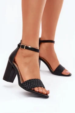 Evento Sandały Na Słupku|Sandały Na Obcasie*Sandały Damskie Na Słupku Z Plecionym Paskiem Czarne Asdine Czarny