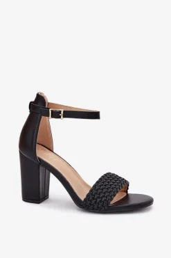 Evento Sandały Na Słupku|Sandały Na Obcasie*Sandały Damskie Na Słupku Z Plecionym Paskiem Czarne Asdine Czarny