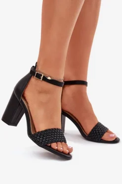 Evento Sandały Na Słupku|Sandały Na Obcasie*Sandały Damskie Na Słupku Z Plecionym Paskiem Czarne Asdine Czarny