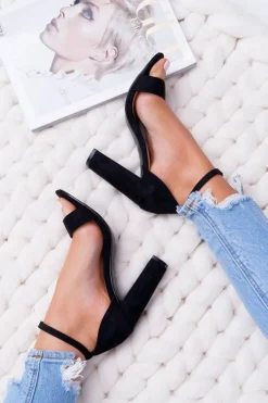 Damskie Boto Sandały Damskie Na Słupku Zamszowe Czarne Anastasie