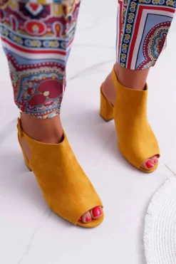 Clearance Boto Sandały Damskie Na Słupku Z Cholewką Peep Toe Żółte Esta