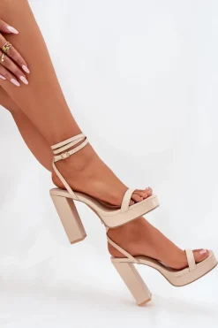 New Boto Sandały Damskie Na Słupku Z Paseczkiem Beżowe Fevenne Beżowy