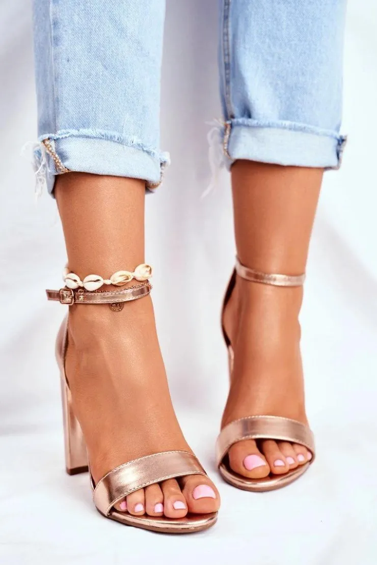 Sale Boto Sandały Damskie Na Słupku Złoty Róż Anastasie